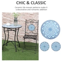 Outsunny 3-Piece Outdoor Bistro Set Garden Coffee Table Set with Mosaic Top for Patio, Balcony, Poolside, Black(m-4)