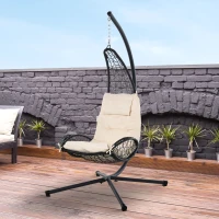 Outdoor Patio Wicker Hanging Egg Chair with Stand, Hammock Swing Chair with Cushion and Pillow, swing Chair with Stand, Cup Holder for Backyard, Garden, Porch, Beige(m-8)