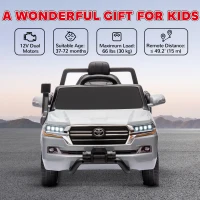 Qaba 12V Toyota LAND CRUISER Licensed Kids Car w/ Remote Control, Four Wheel Spring Suspension, Soft Start, LED Light, Grey(m-9)