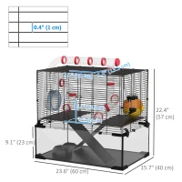 PawHut Hamster Cage with Deep Glass Bottom, Tunnel Tube System, Platforms, Hut, Exercise Wheel, Water Bottle, 24" x 16" x 22"(m-3)