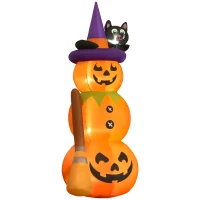 Outsunny 6' Cute Halloween Decoration Inflatable Pumpkin Man with Black Cat and Broom, Blow-Up LED Yard Display Indoor Outdoor for Garden, Lawn, Party, Holiday(m-11)