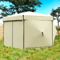 Outsunny 12' x 12' Hexagonal Pop Up Gazebo Canopy Tent with 5 Sidewalls, Outdoor Canopy Shelter with Carry Bag, Beige(m-9)