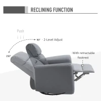 HOMCOM Manual Recliner Swivel Rocker Chair Theater Chair Single Sofa with Linen Fabric for Living Room Bedroom, Grey(m-4)