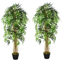 Outsunny Set of 2 5FT Artificial Tree Bamboo Tree Fake Plants in Pot for Home Office Living Room Decor, Green(m-2)