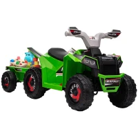 Aosom 6V Electric Toy Car with Back Trailer, Forward Backward, Wear-Resistant Wheels for Ages 18-36 Months, Green(m-1)