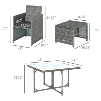 Outsunny 9 Pieces Outdoor Dining Set for 8, Space Saving Wicker Chairs and Square Glass Table with Cushions and Ottomans, Rattan Conversation Patio Furniture Set for Garden, Light Gray/Dark Gray(m-3)
