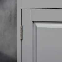 kleankin Tall Bathroom Storage Cabinet, Freestanding Linen Tower with 3-Tier Open Shelf and Door, Slim Floor Organizer, Grey(m-7)
