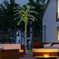 Outsunny 8' Artificial Light Up Palm Tree Lighted Tropical Fake Tree with Remote 350 Lights 5 Coconuts for Outdoor Indoor Green(m-10)