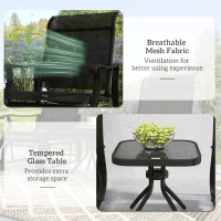 Outsunny 3PCs Gliding Rocking Chair & Bistro Tea Table Set, Black(m-6)