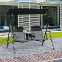 Outsunny 2 Person Covered Porch Swing Patio Swing with Pivot Storage Table, Cup Holder, & Adjustable Overhead Canopy, Black(m-1)