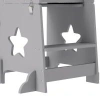 Qaba 2 in 1 Toddler Tower with Safety Rail for Bathroom, Sink, Kitchen or Counter, Gray(m-8)