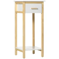 HOMCOM Tall Side Table, Slim Bedside Table with Drawer and Bottom Shelf, Narrow End Table with Storage and Pine Wood Frame for Small Spaces, White(m-11)