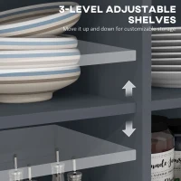 HOMCOM Rolling Kitchen Island with Drop Leaf Wood Breakfast Bar, Farmhouse Kitchen Cart with 2 Drawers, Adjustable Shelves for Dining Room, Dark Gray(m-6)