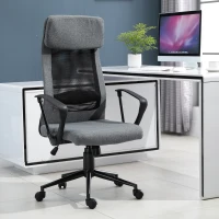 Vinsetto Mesh High-Back Office Chair Linen Ergonomic Home Office Executive Chair, Rocking Swivel Desk Seat with Lumbar Support, Headrest, Armrest(m-10)
