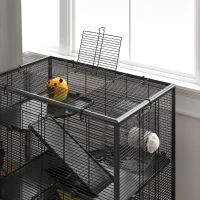 PawHut 4 Tier Hamster Cage with Deep Tempered Glass Bottom, Running Wheel, Hut, Water Bottle, Food Dish, 31" x 19" x 31.5"(m-8)