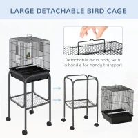 Pawhut 45-inch Metal Indoor Bird Cage, Parrot Cage, Bird Aviary with Detachable Rolling Stand, Storage Basket, and Accessories - Black(m-5)