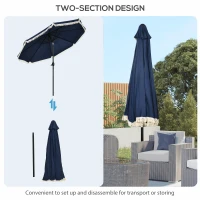 Outsunny 9ft Patio Umbrella Outdoor Table Umbrella w/ Tilt, Crank, Ruffled, 8 Ribs for Garden, Deck, Pool, Dark Blue(m-8)