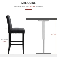 HOMCOM Fabric Bar Stool Set of 2, Tall 29.5" Seat Height Bar Chairs with Tufted Back & Wood Legs, Dark Grey(m-7)
