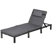 Outsunny Outdoor Lounger, Patio Lounger with 5-Level Adjustable Back, Headrest for Poolside, Garden, Backyard, Dark Grey(m-2)