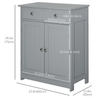 kleankin Freestanding Bathroom Floor Cabinet, Organizer Floor Tower with 2 Door, 2 Drawers, Adjustable Shelf, Grey(m-3)
