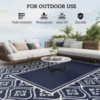 Outsunny 9' x 12' Outdoor RV Rug, Reversible Patio Floor Mat with Carry Bag, Gourd Border, Blue and White(m-6)