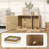 PawHut Boho Style Cat Litter Box Enclosure with Rattan Door, Scratching Mat, Non-slip Foot Pads, 31.5" x 20" x 20"(m-3)