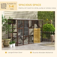 PawHut Large Outdoor Catio with Condos, Platforms, Doors, Ladders, Weather-Resistant Roof, Espresso(m-7)