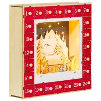 HOMCOM Wooden Christmas Advent Calendar, Light Up Holiday Decoration with 24 Countdown Drawers, Battery Operated(m-11)