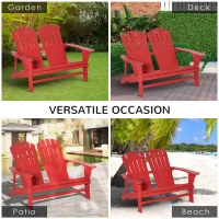 Outsunny 2 Person Adirondack Loveseat, Fire Pit Chair for 2, Wooden Double Adirondack for Patio, Porch, Backyard, Garden with High-back, Wide Armrests, Red(m-4)