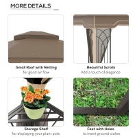 Outsunny 12' x 10' Soft-top Patio Gazebo Covered Gazebo Backyard Tent with Double Tier Roof and Netting Sidewalls, Brown(m-5)