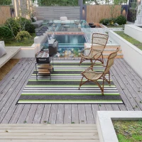 Outsunny Reversible Outdoor Rug, 9' x 12' Waterproof Plastic Straw Floor Mat, Portable RV Camping Carpet, Large Floor Mat for Backyard, Deck, Picnic, Beach, Green & Gray Stripes(m-10)