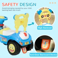 Qaba Foot to Floor Toddler Push Car w/ Horn, Light, Music, Anti-Over-Backwards Device & Underseat Storage, Blue(m-4)