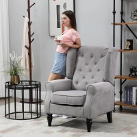 HOMCOM Button-Tufted Accent Chair with High Wingback, Rounded Cushioned Armrests and Thick Padded Seat, Set of 2, Gray(m-10)