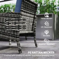 Outsunny 6 Piece Patio Furniture Set with Patio Chairs, Ottomans, Sofa, Glass Top Table and Cushions, Wicker Rattan Outdoor Furniture Set for Backyard, Porch, Navy Blue(m-5)