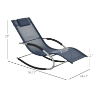 Outsunny Zero Gravity Rocking Chair Outdoor Chaise Lounge Chair Recliner Rocker with Detachable Pillow and Weather-Fighting Fabric for Patio, Deck, Pool, Navy Blue(m-3)