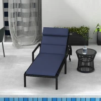 Outsunny Patio Chaise Lounge Chair Cushion Replacement Sun Lounger Pads with Headrest and Ties, Dark Blue(m-7)