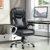 HOMCOM High Back Desk Chair with Swivel Wheels, Executive Office Chair with Cushion & Adjustable Height, Black(m-10)