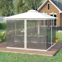 Outsunny Replacement Mosquito Netting for Gazebo 10' x 10' Black Screen Walls for Canopy with Zippers, White(m-8)