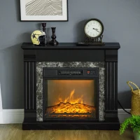 HOMCOM Electric Fireplace Mantel Wood Surround, Freestanding Fireplace Heater with Realistic Flame, Adjustable Temperature, Timer, Overheating Protection, and Remote Control, Black(m-8)