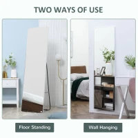 HOMCOM 63"x18" Full Length Mirror, Floor Standing, Wall-Mounted or Leaning Against Wall Tall Mirror w/Support Frame, Rectangular Full Body Mirror for Bedroom, Living Room, Silver(m-5)