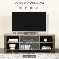 HOMCOM Fireplace TV Stand for TVs up to 60 inches, Wood TV Cabinet w/ Storage Doors or Living Room, Office, Brown Wood Grain(m-5)