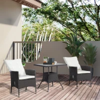 Outsunny 3 Piece Patio Bistro Set, PE Wicker Furniture Conversation Set w/ Tufted Cushion Reclining Chairs & Coffee Table, Cream(m-2)