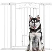 PawHut Dog Gate, Walk Through Pet Gate w/ Small Pet Door, Auto Close, for Doorways, House, Stair, 30"-41" W x 38" H(m-11)