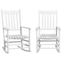 Outsunny Wooden Rocking Chair Set, Curved Armrests, High Back, Slatted Seat Outdoor Rocker Set, White(m-1)