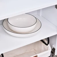 HOMCOM Modern Sideboard Buffet Cabinet Wood Console Table with Glass Doors Kitchen Dining Room Furniture White(m-11)