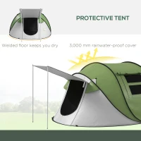 Outsunny Pop Up Tent with Porch and Carry Bag, 3000mm Waterproof, for 2-3 People Camping Hiking, Green(m-5)