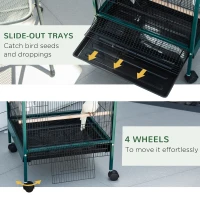 PawHut Large Bird Cage with 1.7 ft. Width for Wingspan, Bird Aviary Indoor with Multi-Door Design, Fit for a Canary, Finch, Conure, 55", Green(m-6)