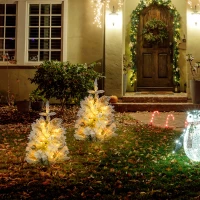 HOMCOM 2 Pieces 2ft Pre Lit Christmas Trees with 60 LED Lights, 172 Tips, Snow Sprayed Tree with Red Berries and Pinecones(m-1)