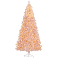 HOMCOM 7.5 FT Tall PreLit Artificial Christmas Tree with Realistic Branches, 500 Warm White LED Lights and 1346 Tips, Pink(m-1)