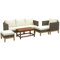 Outsunny Patio Furniture Set w/ Cushions, 5 PCs PE Rattan Conversation Furniture Set, Cream White(m-1)